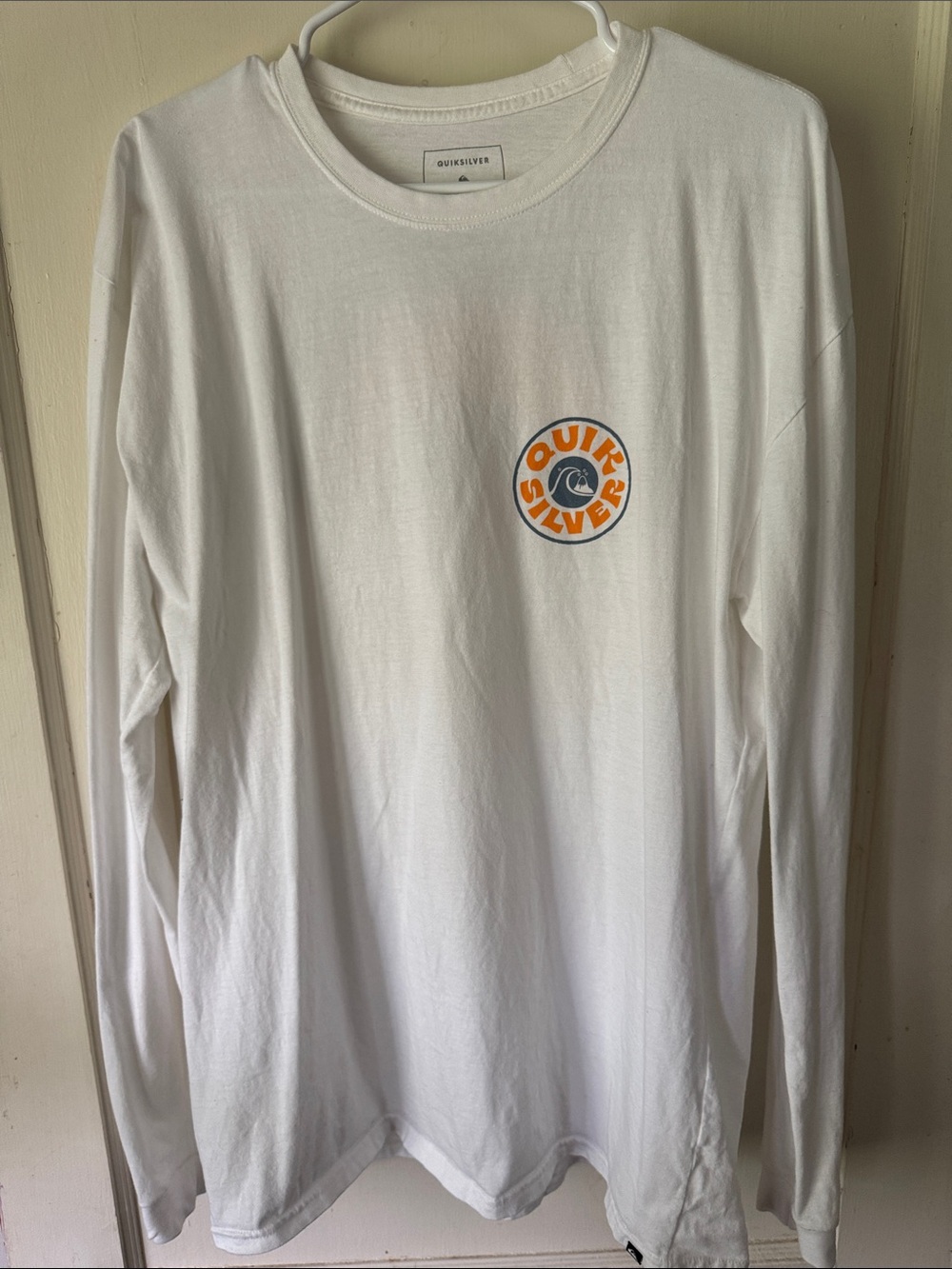 Quiksilver White Long Sleeve Tee with Orange Logo
